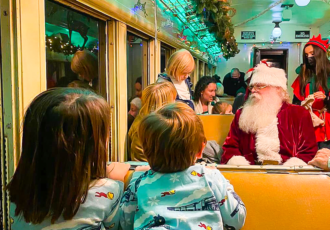 Put those pajamas on and hop aboardThe North Pole Limited. Photo by @lizpalkamedia Pacific Southwest Railway Museum Association, Inc.